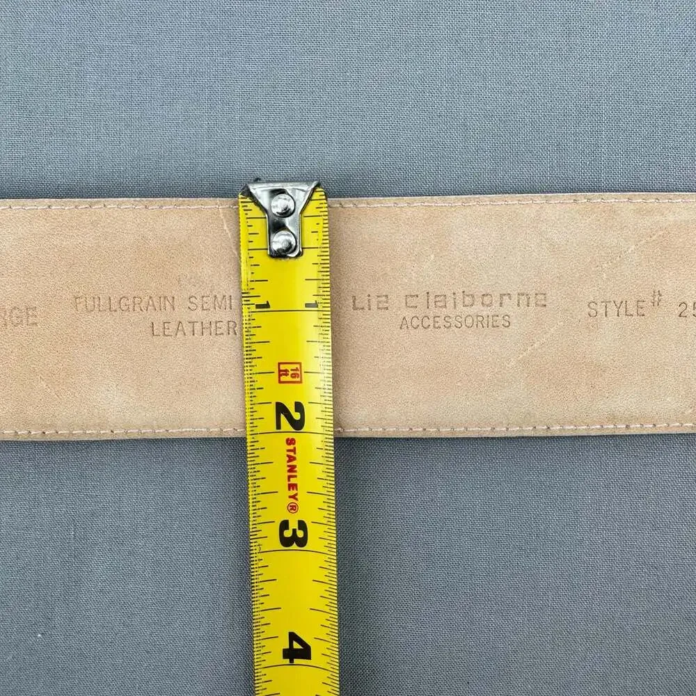 Liz Claiborne White Pearl-Embellished Leather Belt with Gold Buckle, Size Large